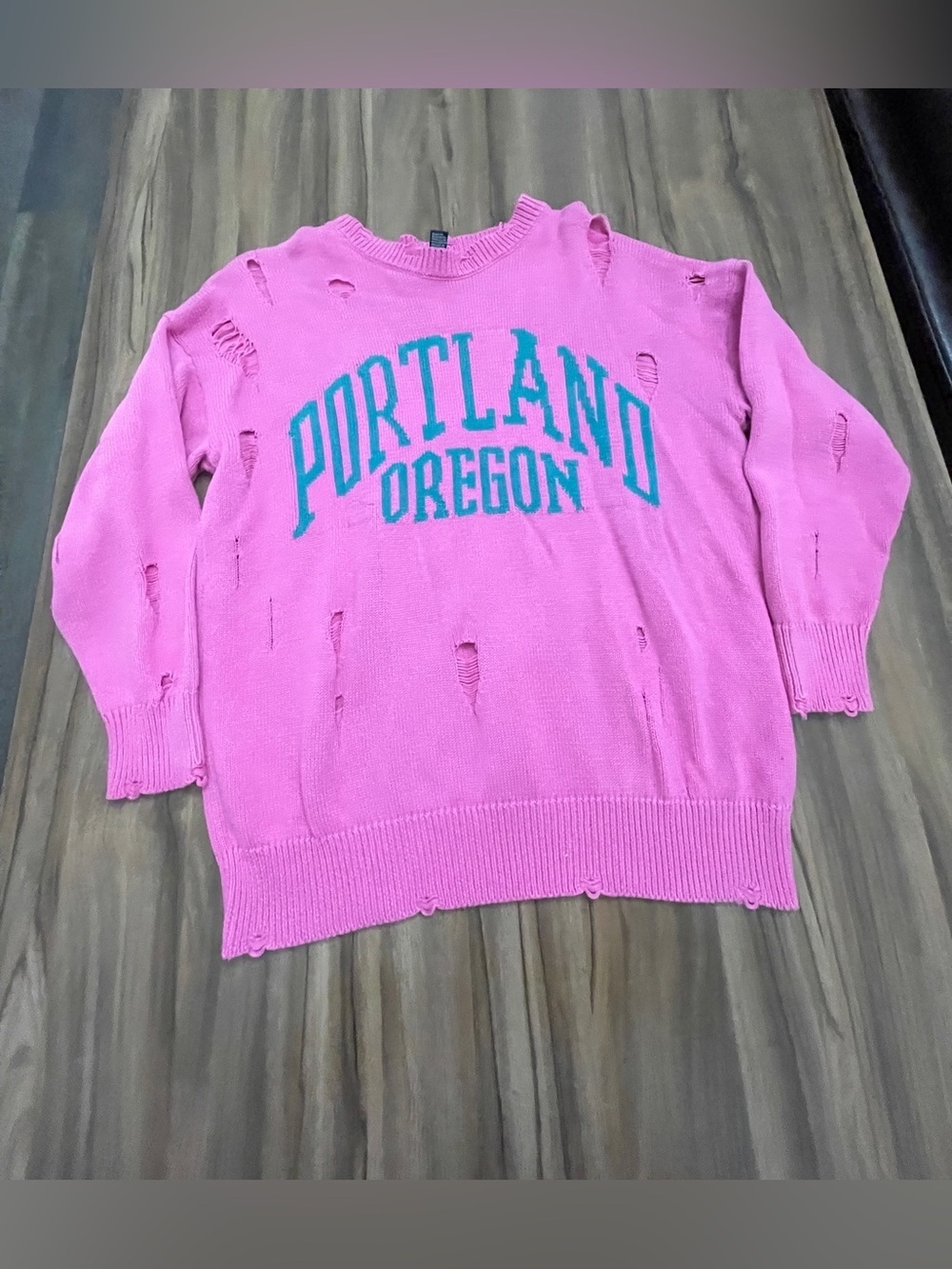 Forever 21 Portland Oregon Pink Distressed Knit Sweater
